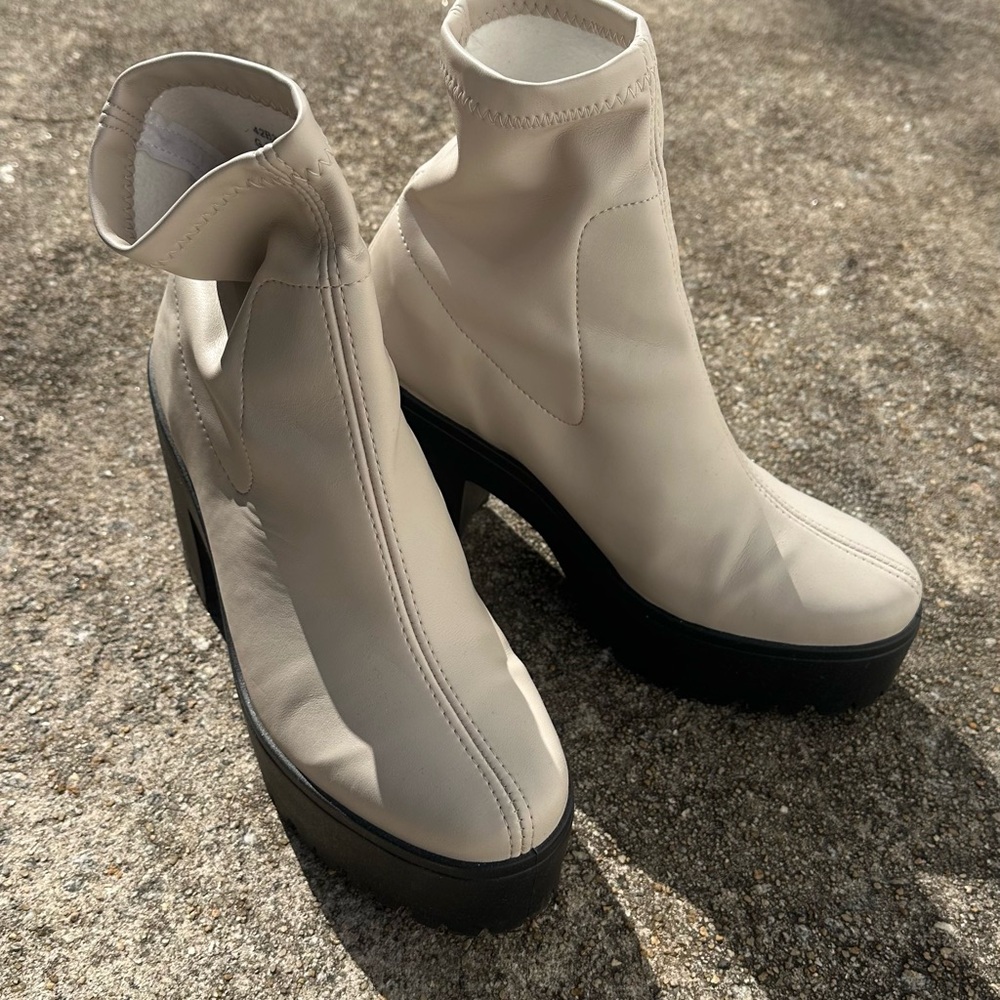 Women’s Cream Platform Ankle Sock Boots